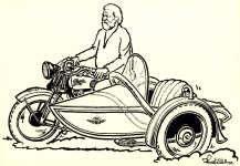 Kresba motocyklu Praga BD se sidecarem TAP.