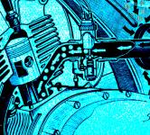 Nzorn kresba z prospektu, ukazujc cestu nasvanho vzduchu dutinou uvnit lisovanho pteovho rmu stroje NSU Super-Lux.