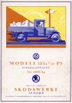 Barevn oblka nmeckho prospektu, vydanho v dubnu 1927 tiskrnou Grgr v Praze. Model 125 je zde inzerovn jako Schnelllastwagen, tedy rychl nkladn vz, co je graficky ztvrnno symbolickm rozmznutm kresby.
