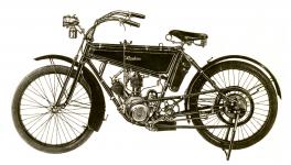 Dvouválcový motocykl Wanderer 3 PS z roku 1910, vyobrazený v katalogu motocyklového musea na hradě Augustusburg v Německu.