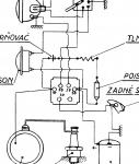 Schema elektrickho zapojen s klaksonem, bateri a pojistkou, platn pro Manety od roku 1950.