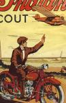 Titulní stránka krásného barevného prospektu motocyklů Indian Scout - modelů 101, tady v českojazyčné verzi pražského zástupce ing. Františka Maříka.