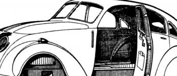 Názorný náčrt samonosné karoserie proudnicového vozu Adler 2,5 litru typ 10.