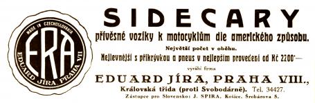 Reklama na přívěsné vozíky ERA, uveřejněná v roce 1929 v časopisu MOTOR (Motocykl), vydávaném ing. Františkem Maříkem.