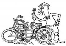 Krom� sb�r�n� motocykl�, psan� a cestov�n�, bav� Petra Ho���lka kreslen� vtip� a dal�� v�tvarn� aktivity. I v t�to oblasti grafik-samouk Ho���lek vzbuzuje zaslou�enou pozornost. Tuto kresbu d�lal pro propagaci nov� vypsan� t��dy �emen��� p�i Veteran rallye K�ivonoska.