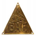 Šťítek BAF, kterým byly osazovány sidecary vyrobené firmou Artura Friska.