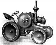 1921 - První typ traktoru Lanz - Bulldog (konstrukce Fritz Huber) v silničním provedení.