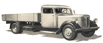 Kresba z AUTOTYPENBUCH (Typovch tabulek Nmeckho prmyslu motorovch vozidel pro rok 1936) - kvli dojmu na zkaznka grafik Grlitz nklak troku nathnul
