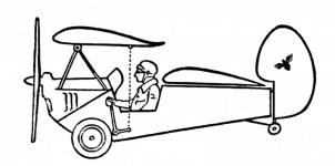 Původní Mignetova kresba schematického uspořádání Nebeské Blechy s vyznačením, jak se řídilo stoupání či klesání naklápěním předního křídla